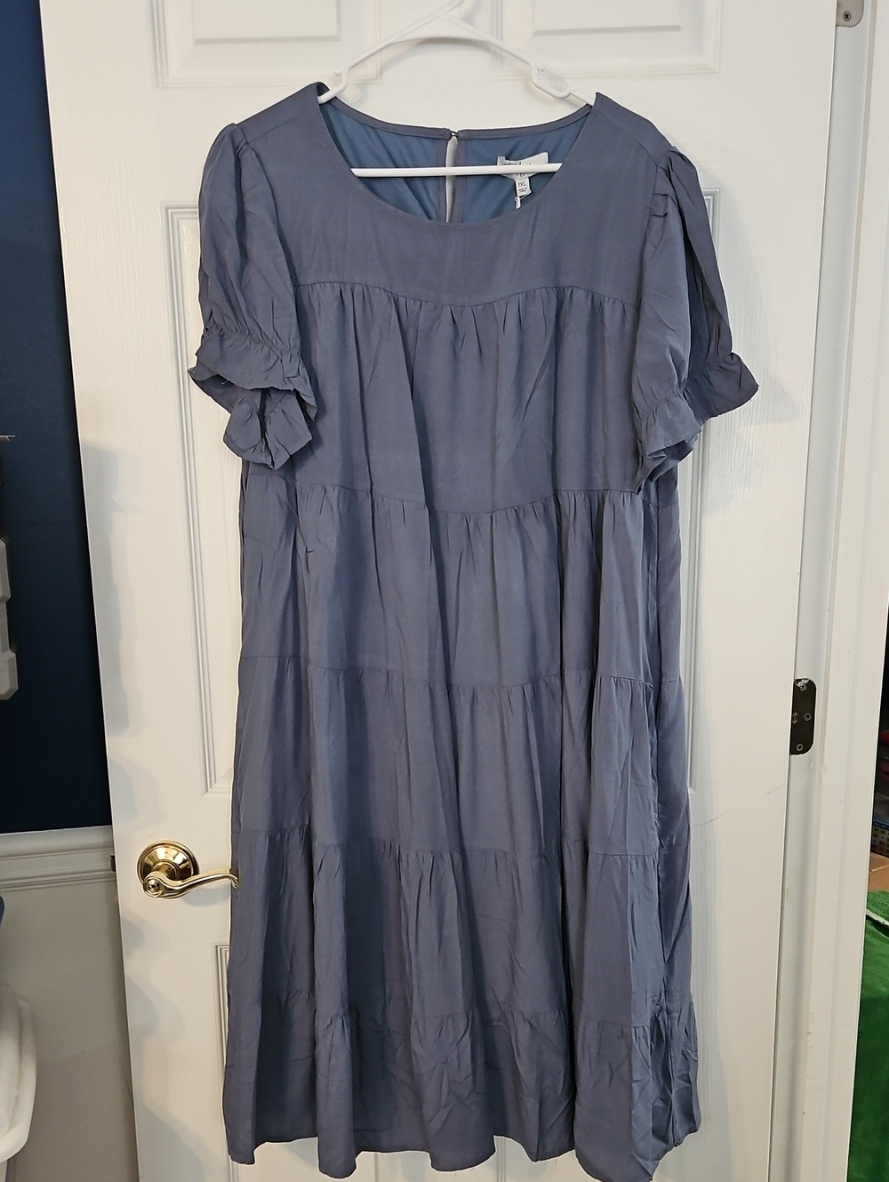 Women’s Blue Tiered Short-Sleeve Dress